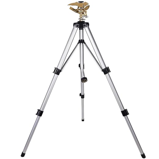 Biswing Large Impact Sprinkler Head on Tripod Base, Adjustable Zinc Alloy Lawn Sprinklers for Yard Lawn Garden, 3/4" NH Connector, 360 Degree Large Area Coverage Irrigator with Extension Legs, 1 Pack