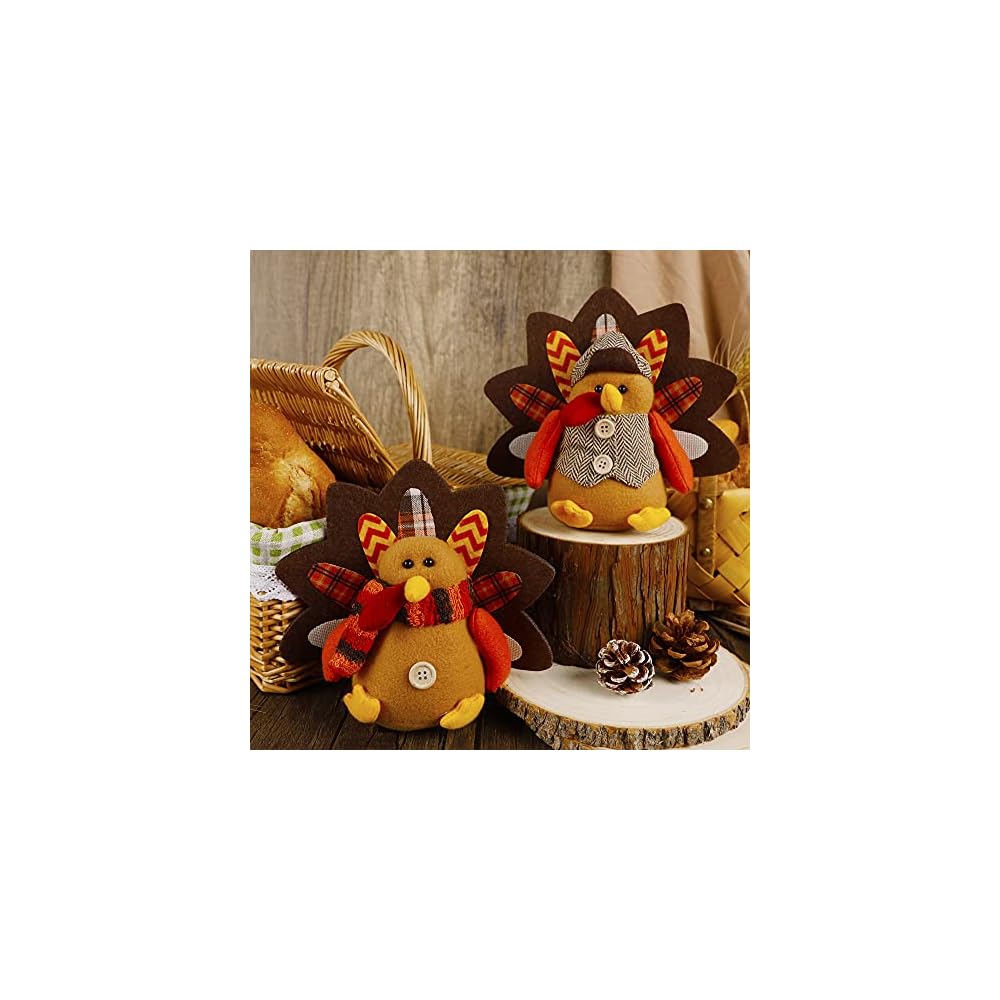 Biswing Thanksgiving Decoration Tabletop Standing Turkey Couple, 2 Pack Plush Stuffed Turkeys Shelf Sitters Figurine Gift for Thanksgiving Autumn Fall Harvest Halloween Home Table Decorations