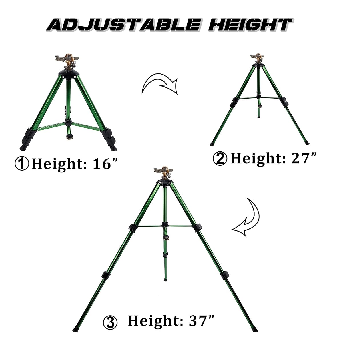 Biswing Impact Sprinkler Head on Tripod Base, Heavy Duty Lawn Sprinklers, 360 Degree Large Area Irrigation, Metal Sprinkler Nozzle & Solid Alloy Metal Extension Legs Flip Locks, 2 Pack - detail image 2