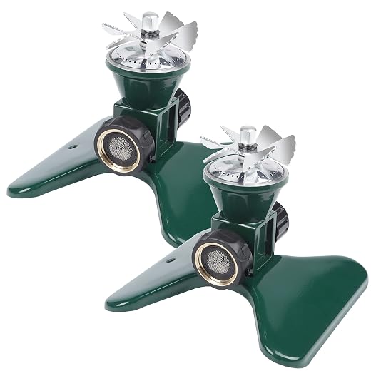 Biswing 2 Pack Lawn Sprinkler, Heavy Duty Metal Square Garden Sprinkler, 360 Degree Large Area Irrigation, Connectable Rotating Automatic Water Sprinklers for Yard Lawn Garden Watering