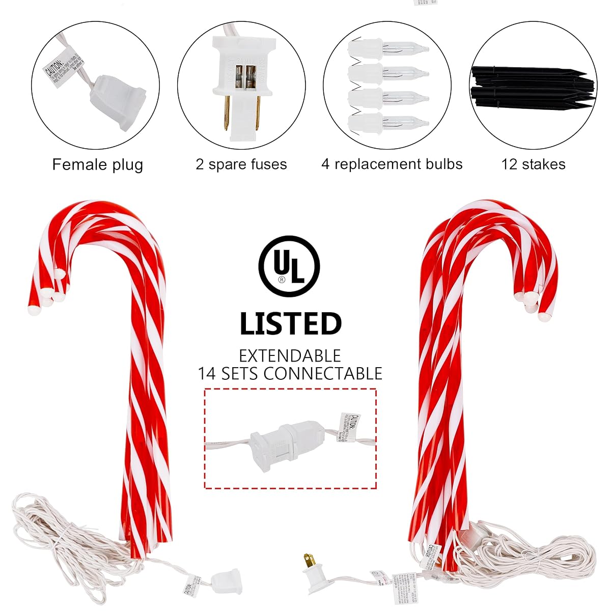 Biswing Christmas Outdoor Candy Cane Lights, 12 Pcs Christmas Pathway Markers with 72 Count Warm White Lights, Connectable for Indoor Outdoor Holiday Walkway Patio Garden Ornament - imagem de detalhe 4
