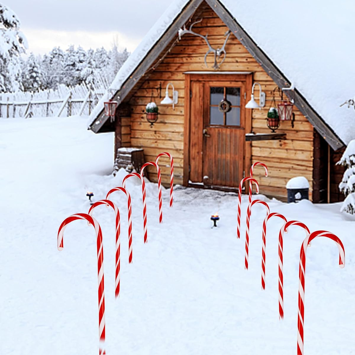 Biswing Christmas Outdoor Candy Cane Lights, 12 Pcs Christmas Pathway Markers with 72 Count Warm White Lights, Connectable for Indoor Outdoor Holiday Walkway Patio Garden Ornament - imagem de detalhe 5