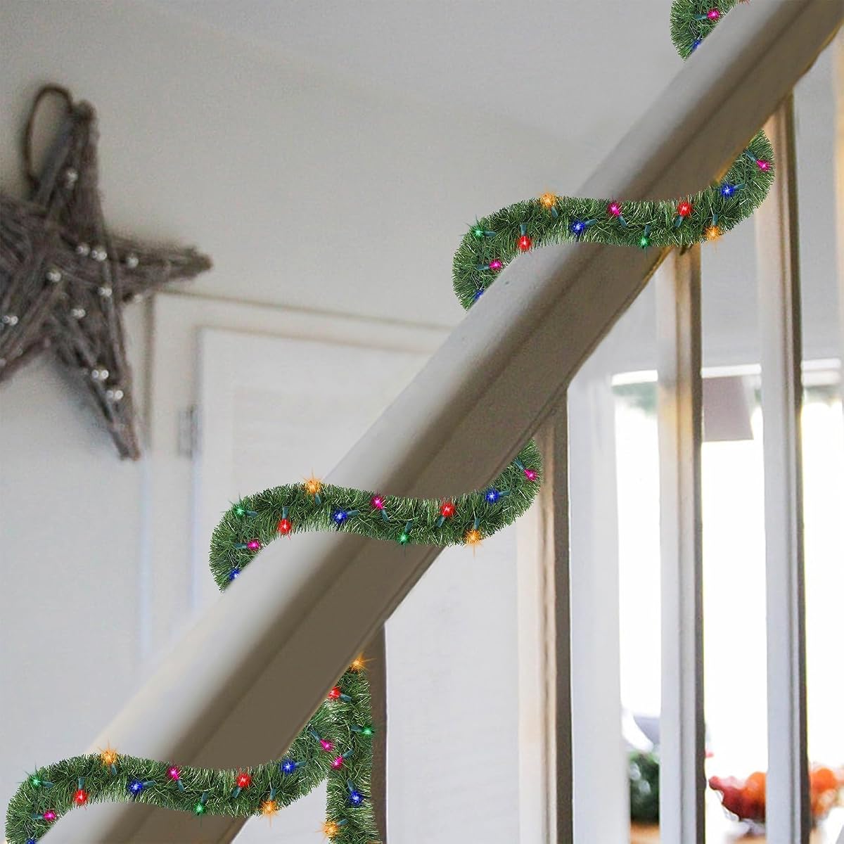 Biswing 15 FT Pre-lit Christmas Green Garland, Lighted Artificial Pine Garlands with 35 Count Multicolor Lights, Connectable & Light Up for Indoor Outdoor Gate Home Winter Holiday New Year Decor - imagen de detalle 2