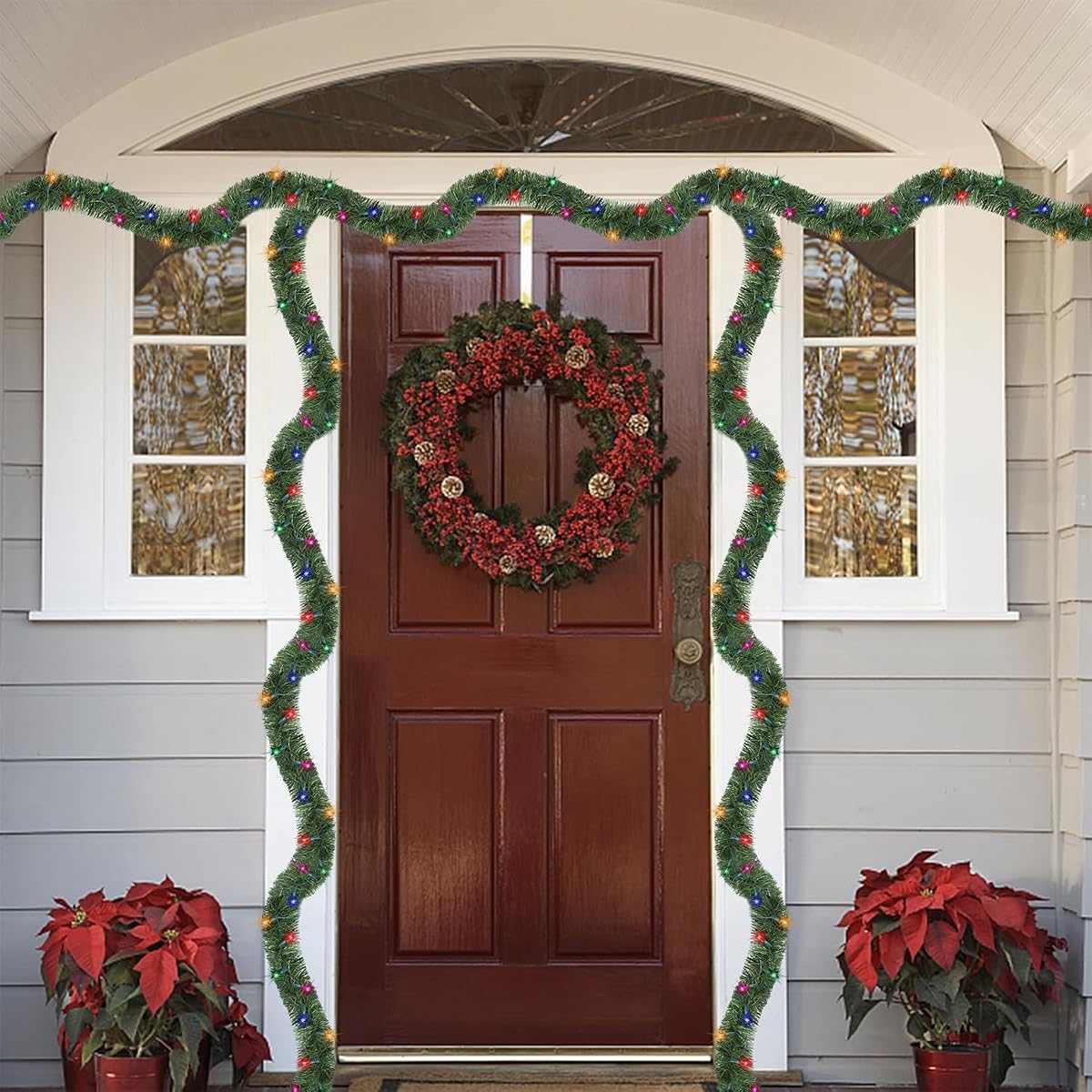 WATERGLIDE Lighted Christmas Green Garland 15FT, with Multicolor String Lights, Pre-lit Artificial Greenery Garlands, Plug in & Connectable Xmas Lights for Indoor Outdoor Holiday Party Decor - 细节图 3