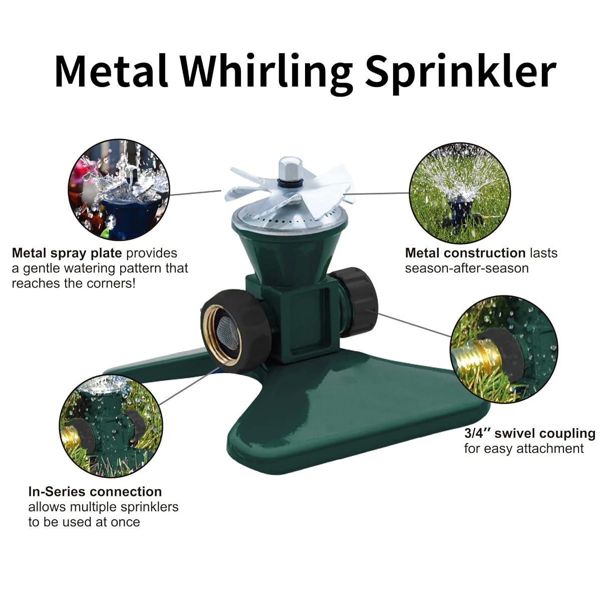Biswing 2 Pack Lawn Sprinkler, Heavy Duty Metal Square Garden Sprinkler, 360 Degree Large Area Irrigation, Connectable Rotating Automatic Water Sprinklers for Yard Lawn Garden Watering - detail image 1