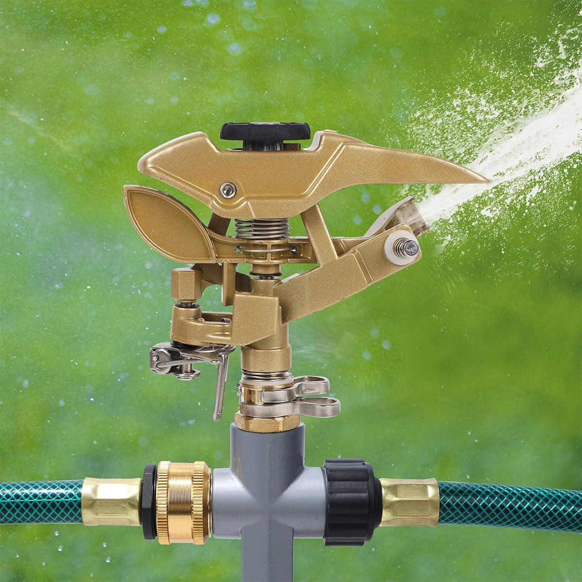 Biswing 2 Pack Impact Sprinklers on Metal Step Spike, Heavy Duty Zinc Alloy Lawn Sprinkler Head on Spike Base, Adjustable 360 Degree Watering Sprinkler for Large Area Grass Garden Irrigation - detail image 2