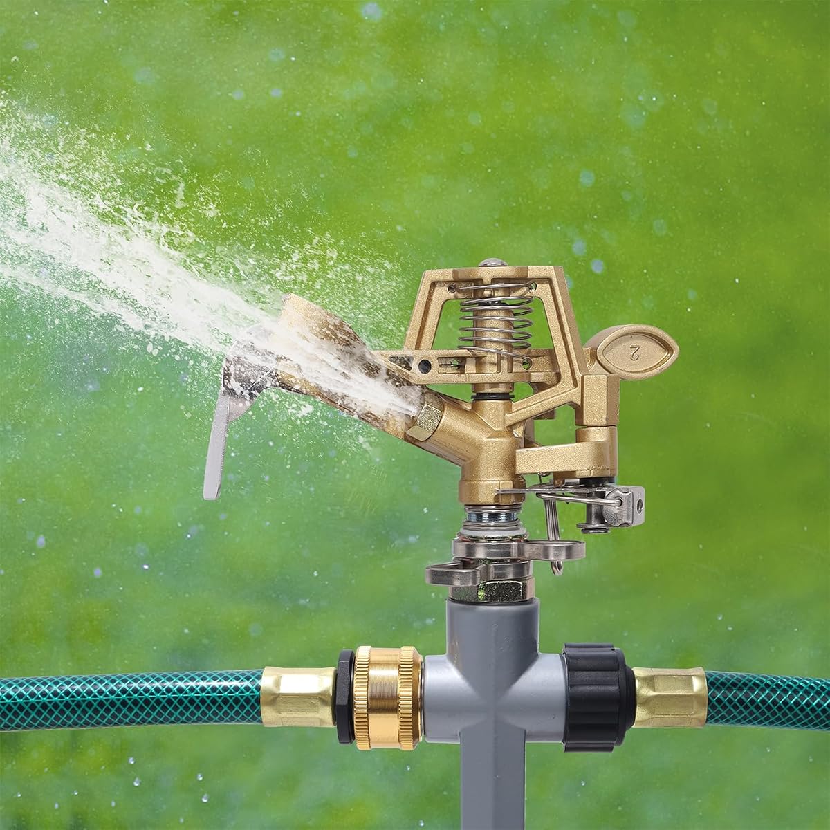 Biswing 2 Pack Impact Sprinkler Head on Metal Step Spike, Heavy Duty Zinc Alloy Lawn Sprinkler, Adjustable Coverage Nozzle on Sturdy Spike Base, 360 Degree Large Area Irrigation - imagem de detalhe 1