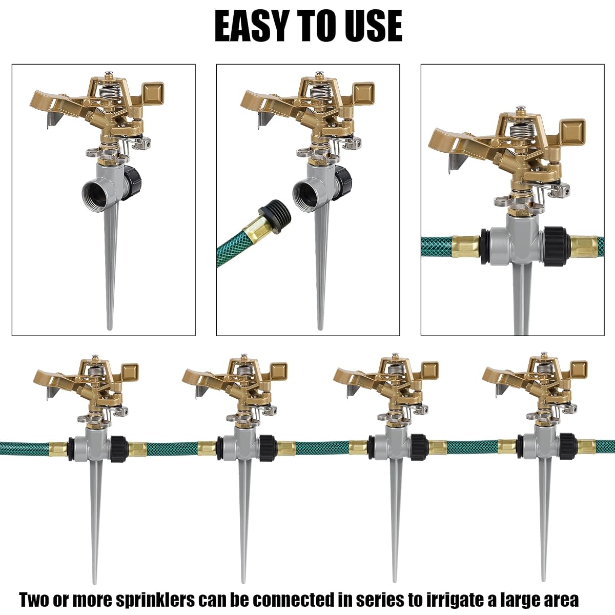 Biswing 2 Pack Impact Sprinklers with Stand (Spike), Heavy Duty Zinc Alloy Lawn Sprinkler Head on Spike Base, Adjustable Watering Sprinkler for Large Area Grass Yards Patio Garden Irrigation - imagen de detalle 5