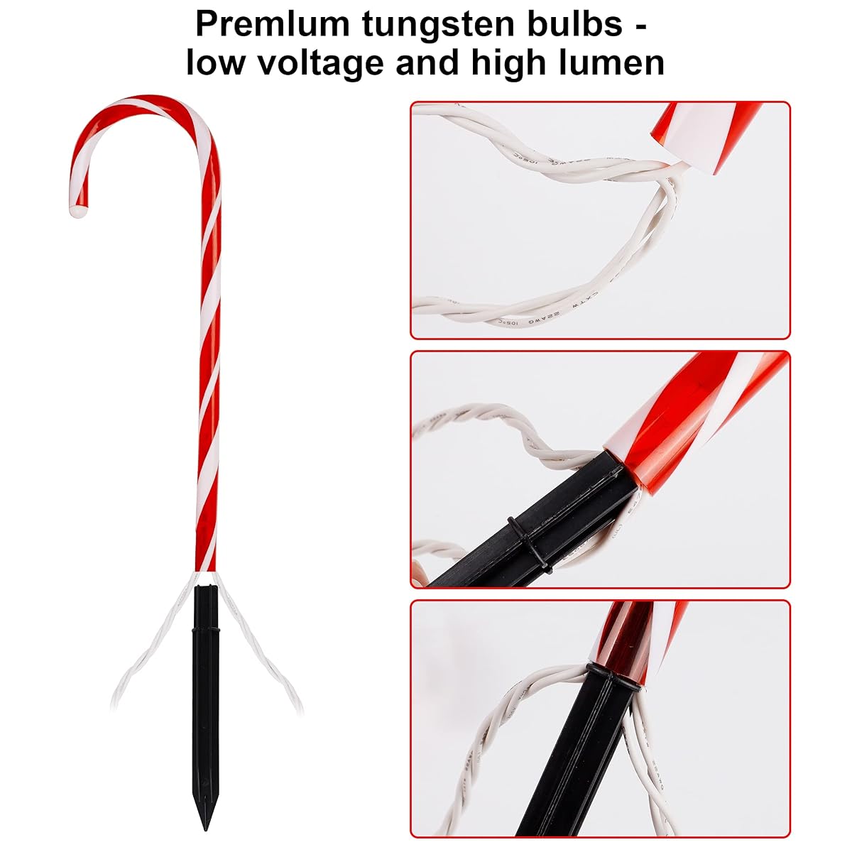 Biswing Christmas Outdoor Candy Cane Lights, 12 Pcs Christmas Pathway Markers with 72 Count Warm White Lights, Connectable for Indoor Outdoor Holiday Walkway Patio Garden Ornament - imagem de detalhe 6