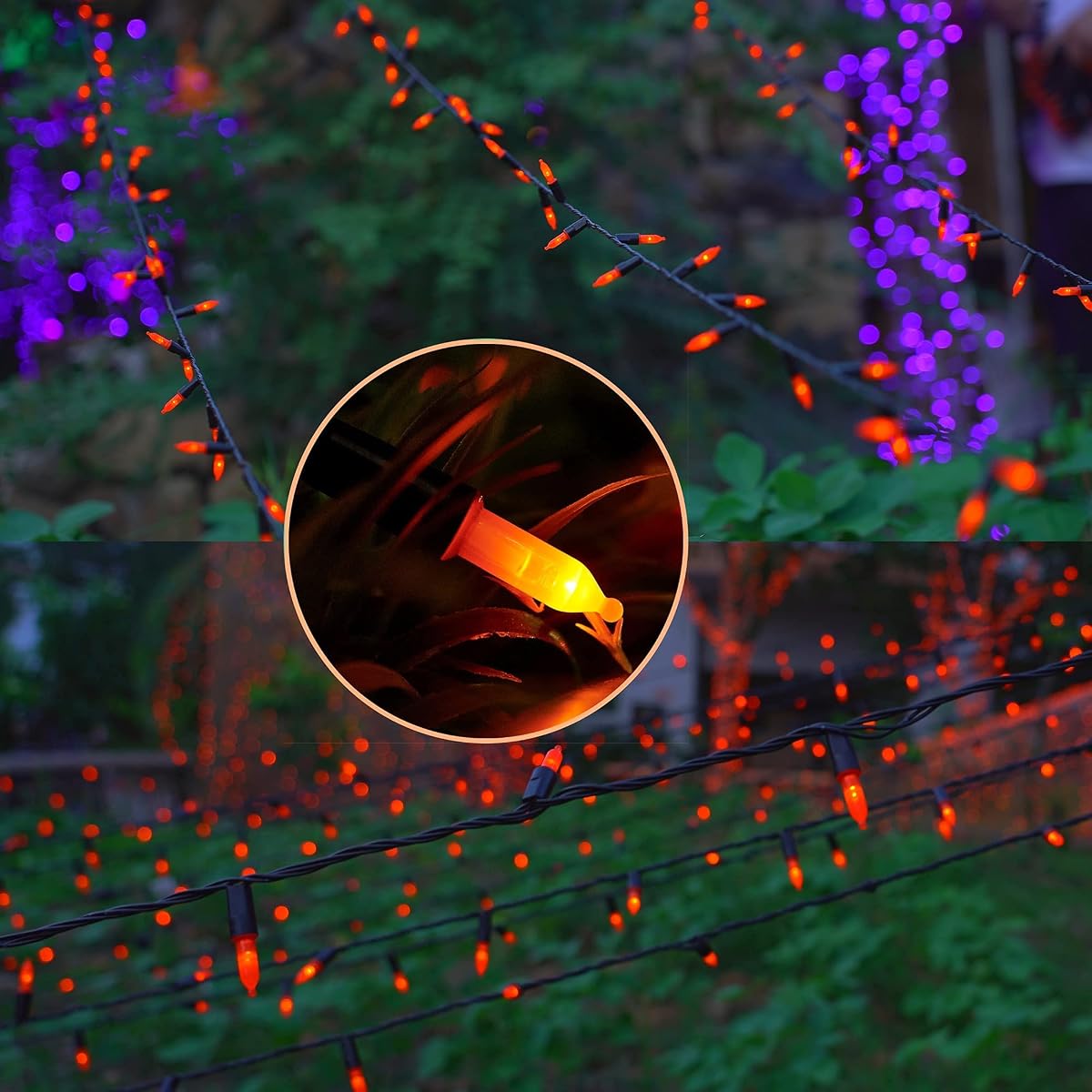 WATERGLIDE 2 Pack 50 LED Outdoor Halloween Lights, 16 FT Mini String Light with 8 Modes, Waterproof Battery Operated Tree Lights for Indoor Outdoor Patio Garden Party Wedding Decoration, Orange - 细节图 5