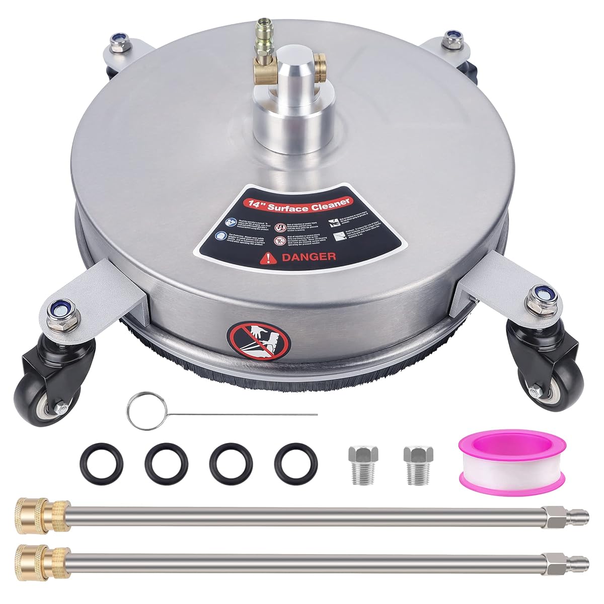 Biswing 14" Pressure Washer Surface Cleaner with 4 Wheels, Stainless Steel Power Washer Accessory for Driveways Sidewalks Patios Cleaning, 1/4" Quick Connector, 2 Extension Wand Attachments, 4000 PSI - detail image 1