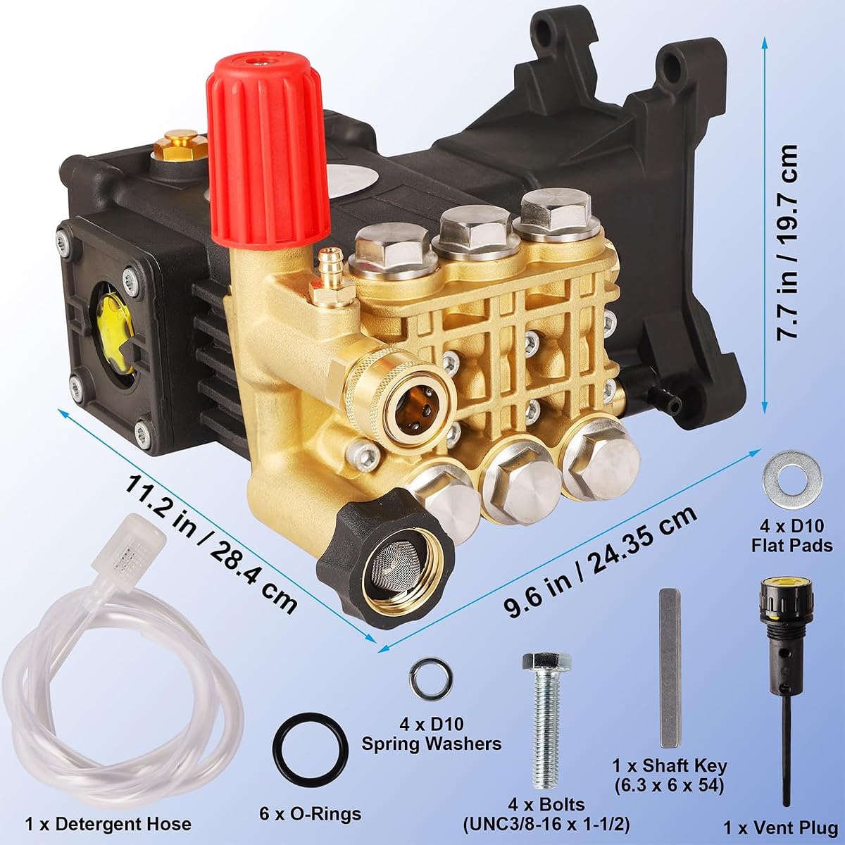 Biswing Pressure Washer Pump, 1" Shaft Horizontal Triplex Plunger, 4400 PSI Max, 4 GPM, Direct Drive Pump with Adjustment Unloader, Replacement Pumps for Cold Water Gas Power Pressure Washer - imagem de detalhe 5