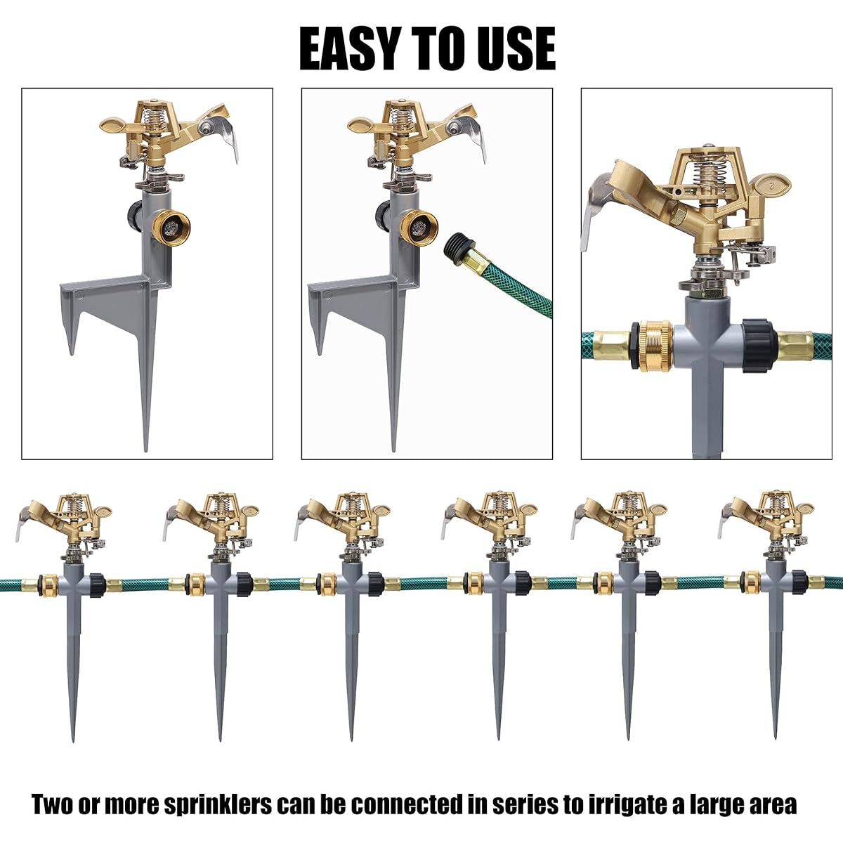 Biswing 2 Pack Impact Sprinkler Head on Metal Step Spike, Heavy Duty Zinc Alloy Lawn Sprinkler, Adjustable Coverage Nozzle on Sturdy Spike Base, 360 Degree Large Area Irrigation - imagem de detalhe 6