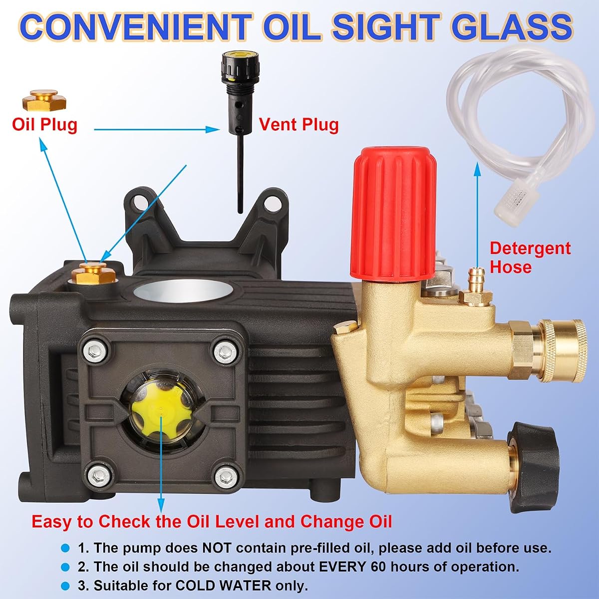 Biswing Pressure Washer Pump, 1" Shaft Horizontal Triplex Plunger, 4400 PSI Max, 4 GPM, Direct Drive Pump with Adjustment Unloader, Replacement Pumps for Cold Water Gas Power Pressure Washer - imagem de detalhe 4