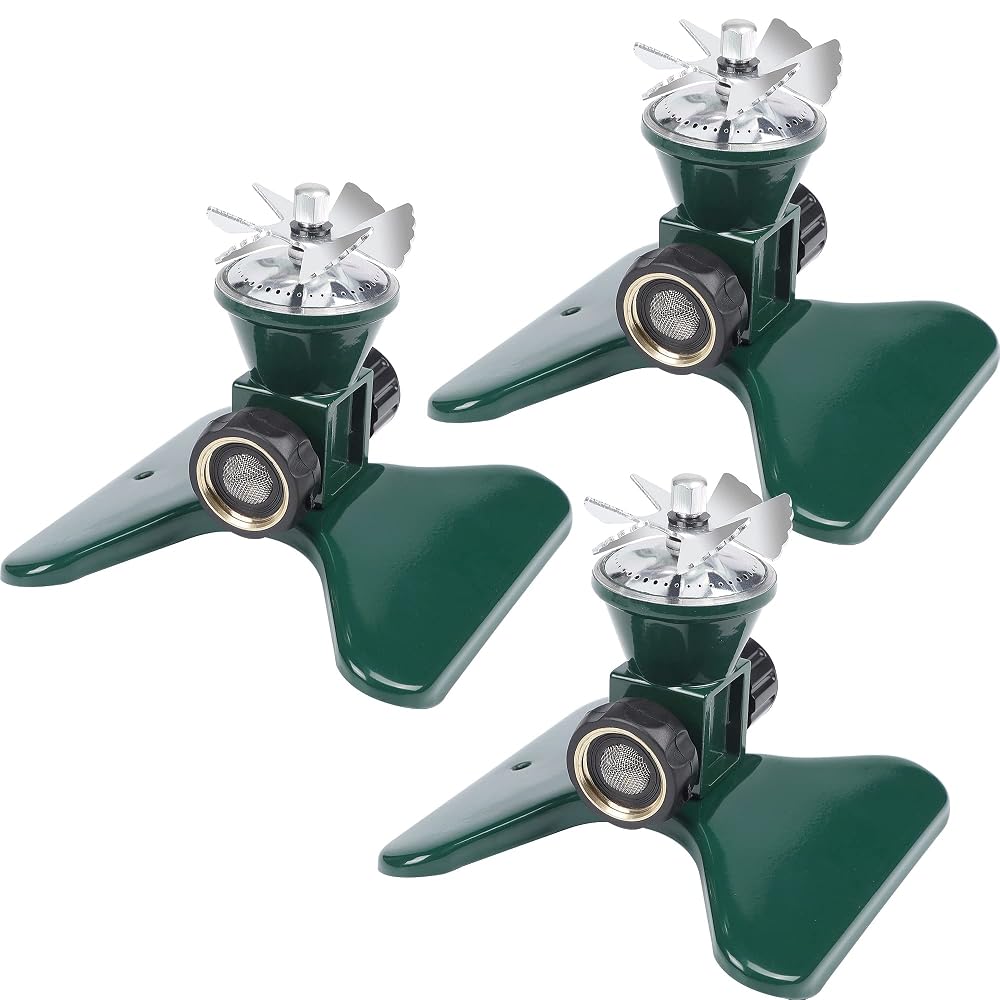 Biswing 3 Pack Lawn Sprinkler, Heavy Duty Metal Square Garden Sprinkler, 360 Degree Large Area Irrigation, Connectable Rotating Automatic Water Sprinklers for Yard Lawn Garden Watering