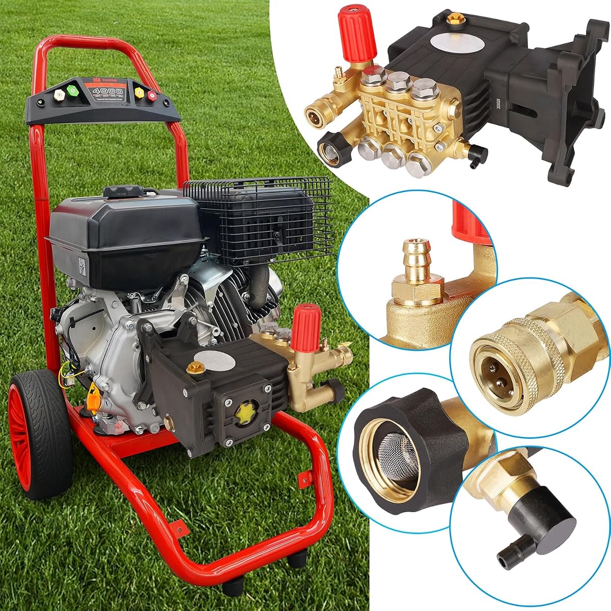 Biswing Pressure Washer Pump, 1" Shaft Horizontal Triplex Plunger, 4400 PSI Max, 4 GPM, Direct Drive Pump with Adjustment Unloader, Replacement Pumps for Cold Water Gas Power Pressure Washer - imagem de detalhe 6
