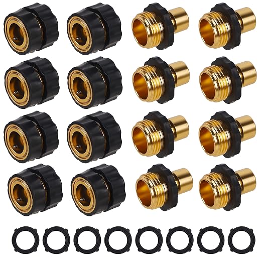 Biswing 3/4 Inch Garden Hose Quick Connector, Aluminum Male and Female Quick Connect Garden Hose Fittings, Quick Release Water Hose Connector Fitting (8 Pack)