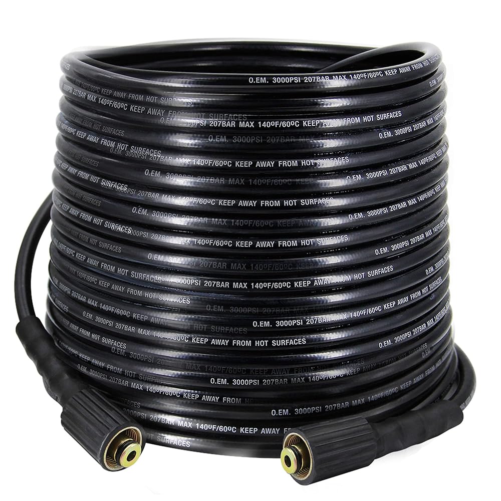 Biswing 1/4 Inch 50 FT High Pressure Washer Hose Kink Resistant Replacement With M22-14mm Brass Thread, Upgrade Heavy Duty & Wear Resistance Hose, 3000 PSI