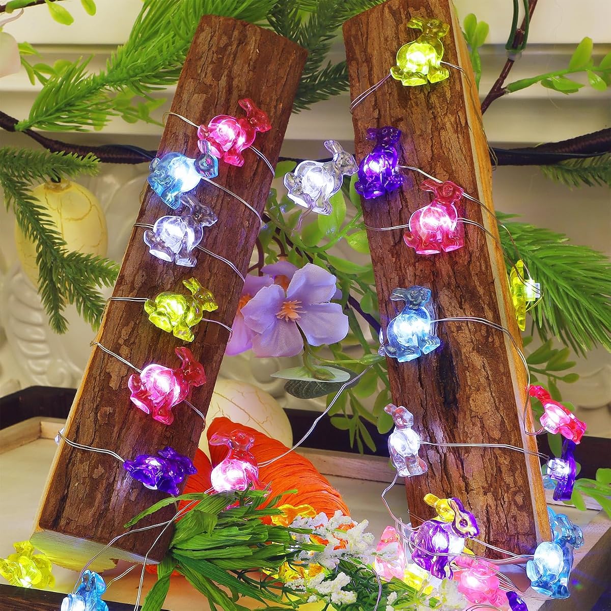 WATERGLIDE 1 Pack Easter Decorative Lights, 16FT 50LED Colorful Bunny String Fairy Lights, Battery Operated Rabbit Shaped Lights, 8 Modes & Timer, Waterproof Indoor Outdoor for Easter Party Home - 细节图 1