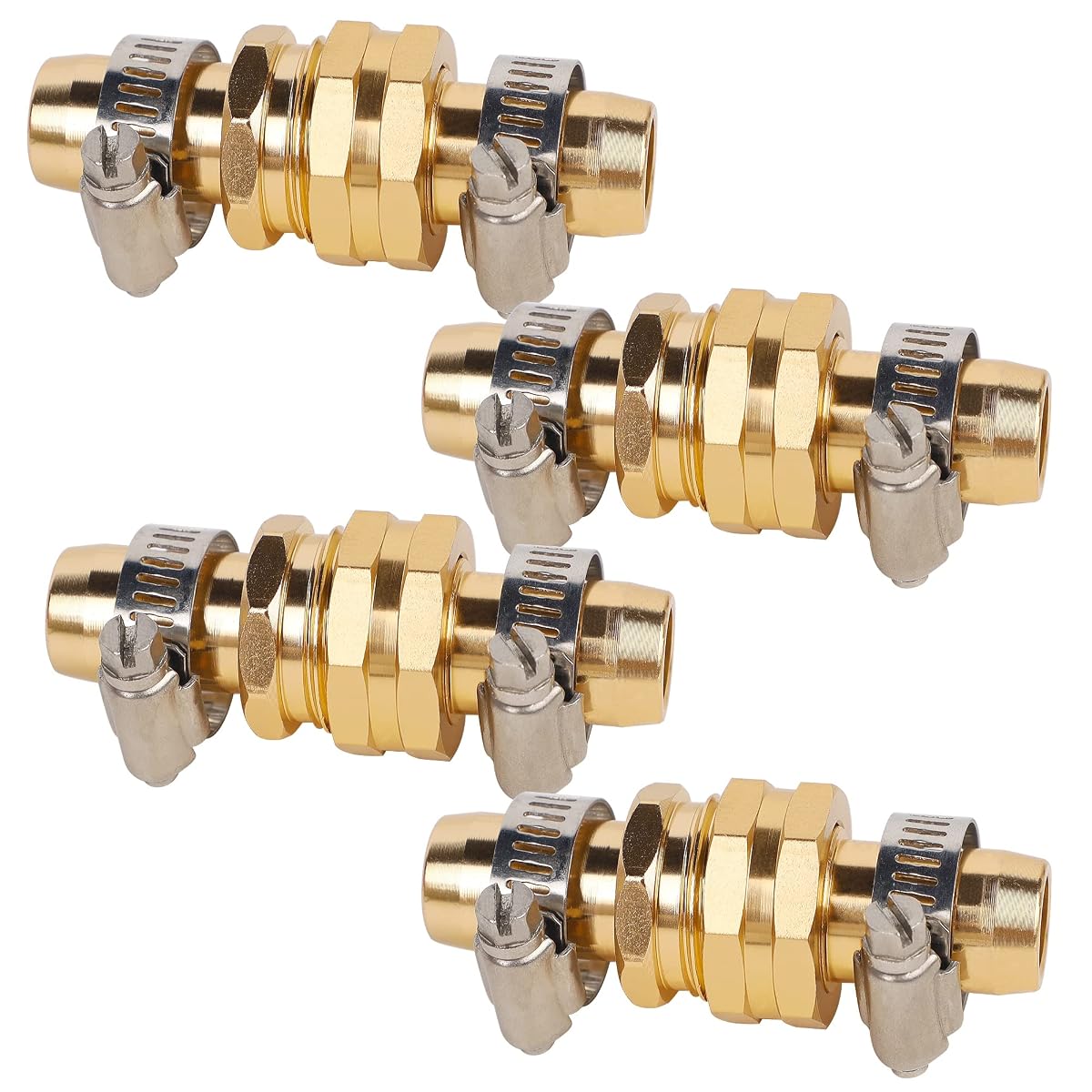 Biswing Garden Hose Repair Connector with Stainless Steel Clamps, 5/8" Barb x 3/4" GHT Thread Aluminum Water Hose Pipe Repair Kit, Female and Male Hose Connectors, 4 Pack - detail image 3
