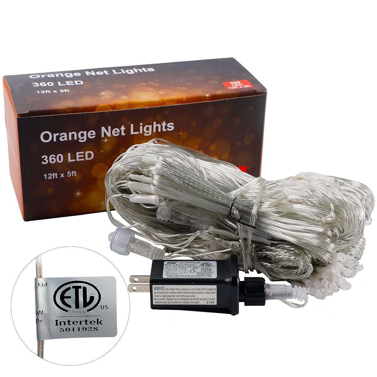 WATERGLIDE Outdoor Halloween Net Lights, 12FT x 5FT 360 LED Fairy String Light with 8 Lighting Modes, Connectable Light Safe Adaptor for Garden Tree, Bushes, Holiday Wedding Party Decorations, Orange - imagen de detalle 5