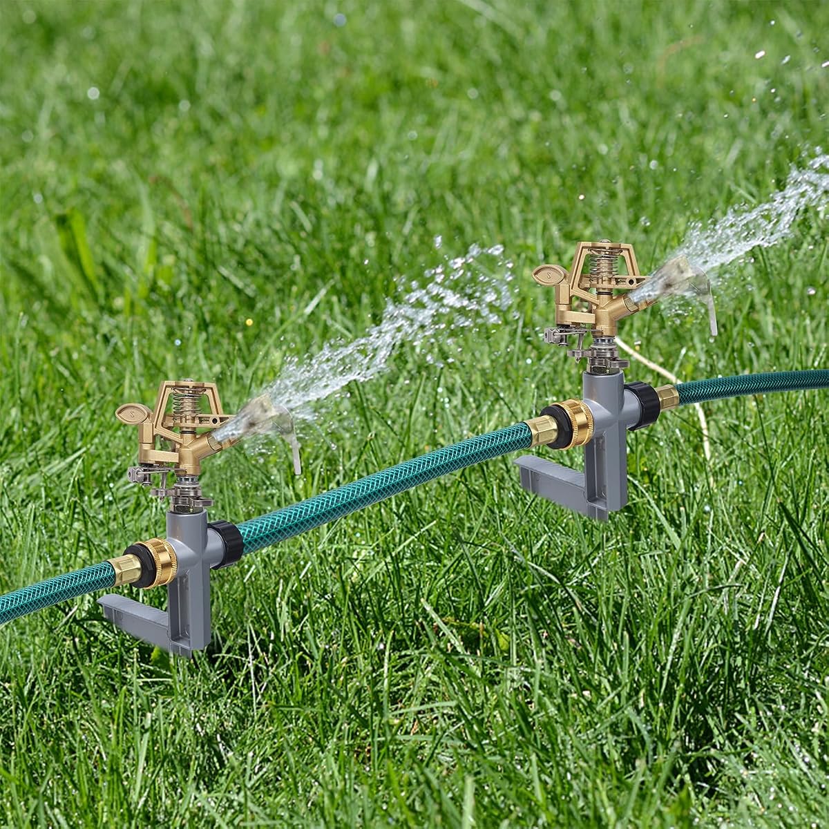 Biswing 2 Pack Impact Sprinkler Head on Metal Step Spike, Heavy Duty Zinc Alloy Lawn Sprinkler, Adjustable Coverage Nozzle on Sturdy Spike Base, 360 Degree Large Area Irrigation - imagem de detalhe 3
