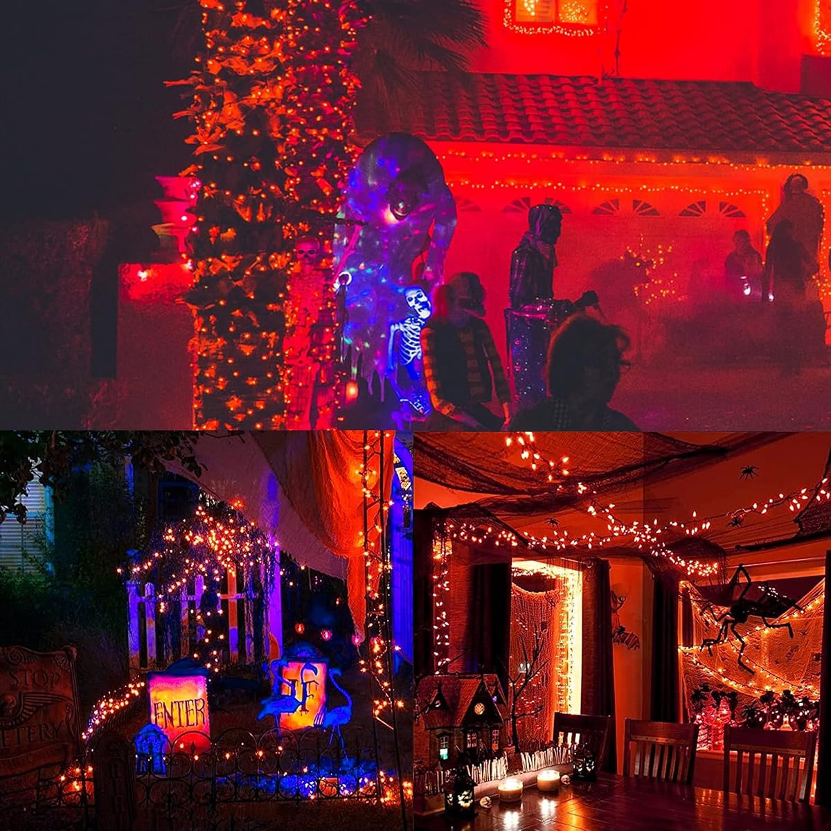 WATERGLIDE 2 Pack 50 LED Outdoor Halloween Lights, 16 FT Mini String Light with 8 Modes, Waterproof Battery Operated Tree Lights for Indoor Outdoor Patio Garden Party Wedding Decoration, Orange - 细节图 1
