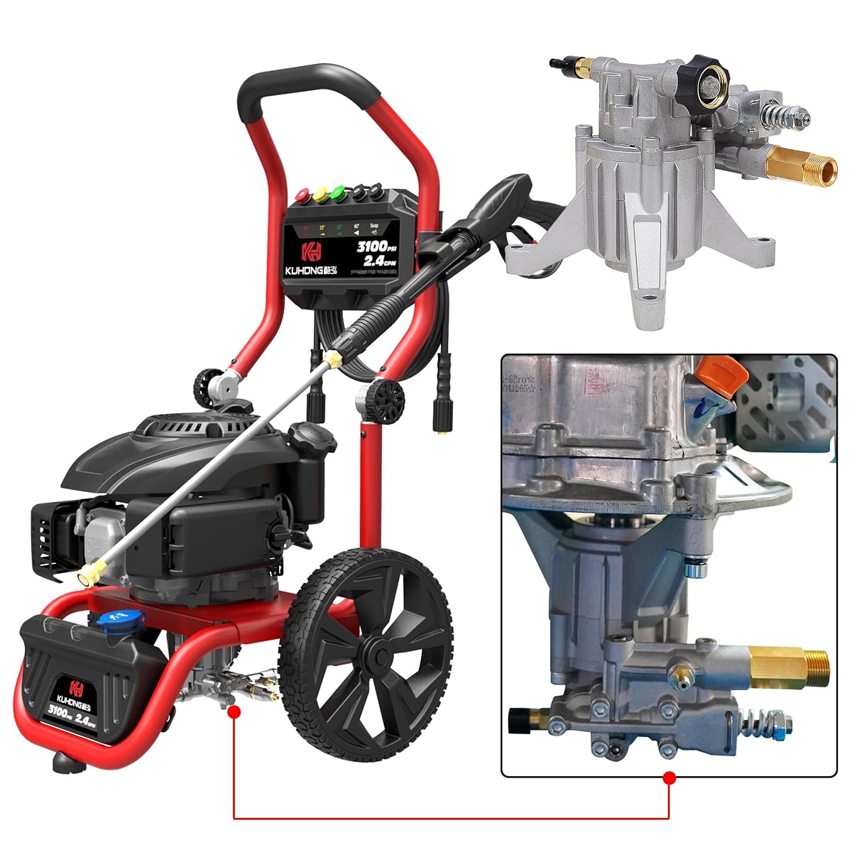 Biswing Pressure Washer Pump, 7/8" Shaft Vertical Plunger, 3400 PSI Max, 2.5 GPM, Replacement Pump for Gas Power Washer, Rear Facing Inlet/Outlet - imagem de detalhe 6