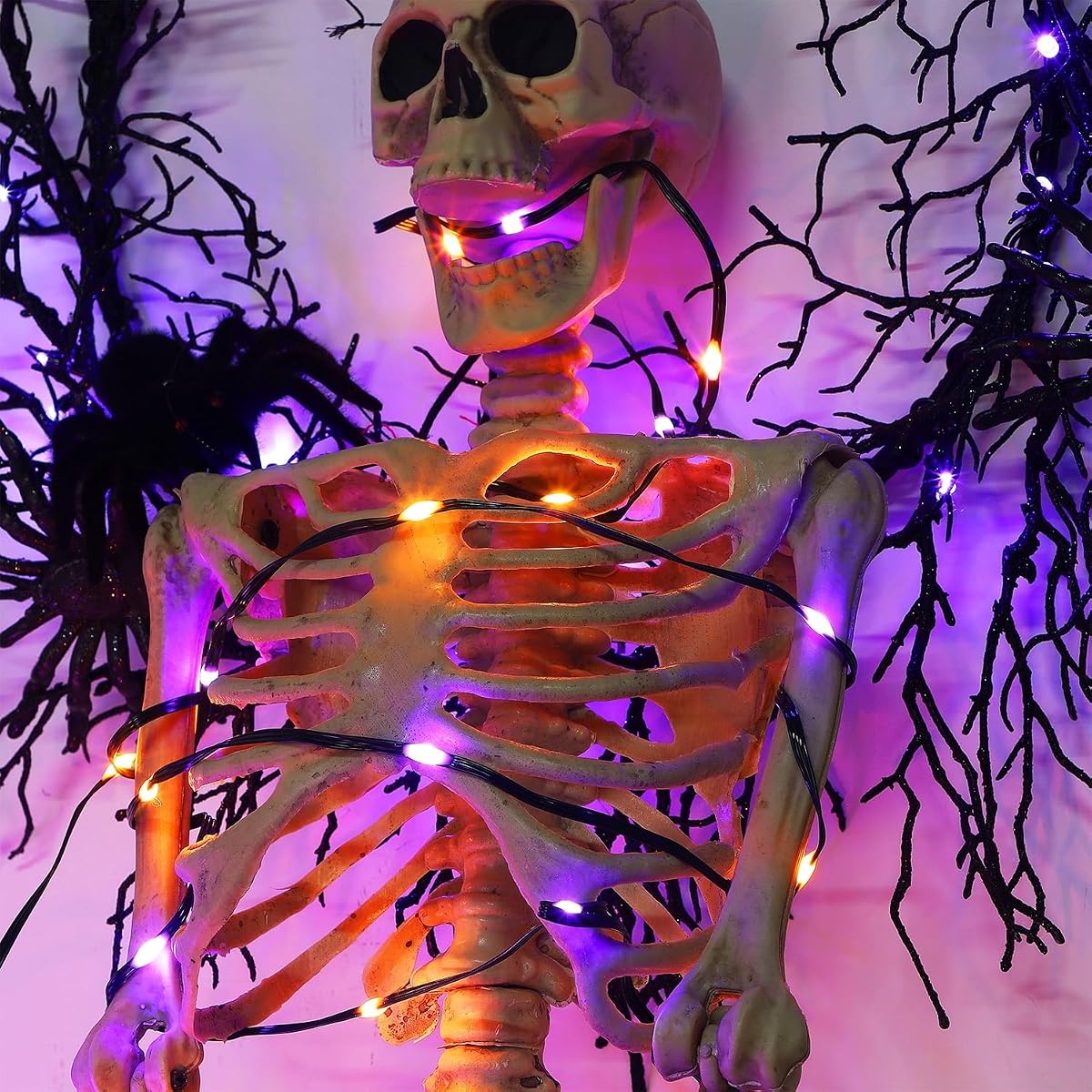 WATERGLIDE Extra Long 328FT Halloween Lights, 1000 LED Outdoor Fairy String Lights, Green PVC Copper Wire Christmas Light, Plug in 8 Modes & Waterproof for Tree Party Home Yard Decor, Orange&Purple - imagem de detalhe 4