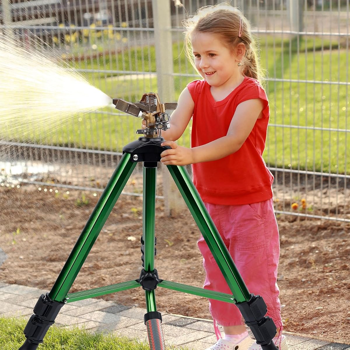 Biswing Impact Sprinkler Head on Tripod Base, Heavy Duty Lawn Sprinklers, 360 Degree Large Area Irrigation, Metal Sprinkler Nozzle & Solid Alloy Metal Extension Legs Flip Locks, 1 Pack - detail image 3