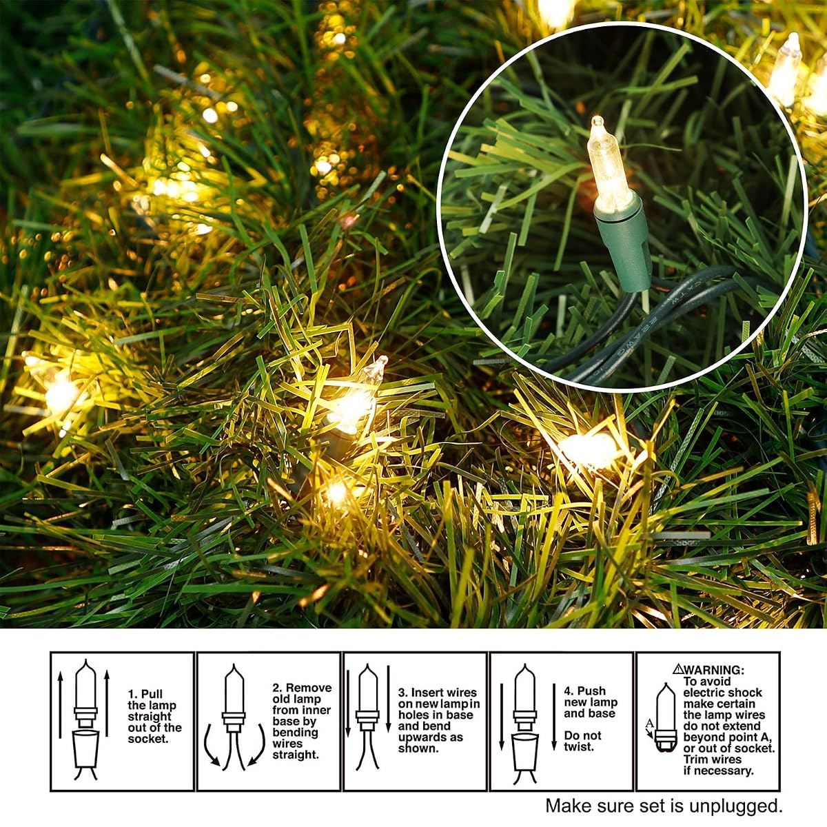 Biswing 50FT Pre-lit Christmas Green Garland, Lighted Artificial Pine Garlands with 100 Count Clear Incandescent Mini Lights, Light Up for Indoor Outdoor Gate Home Winter Holiday New Year Decorations - detail image 6