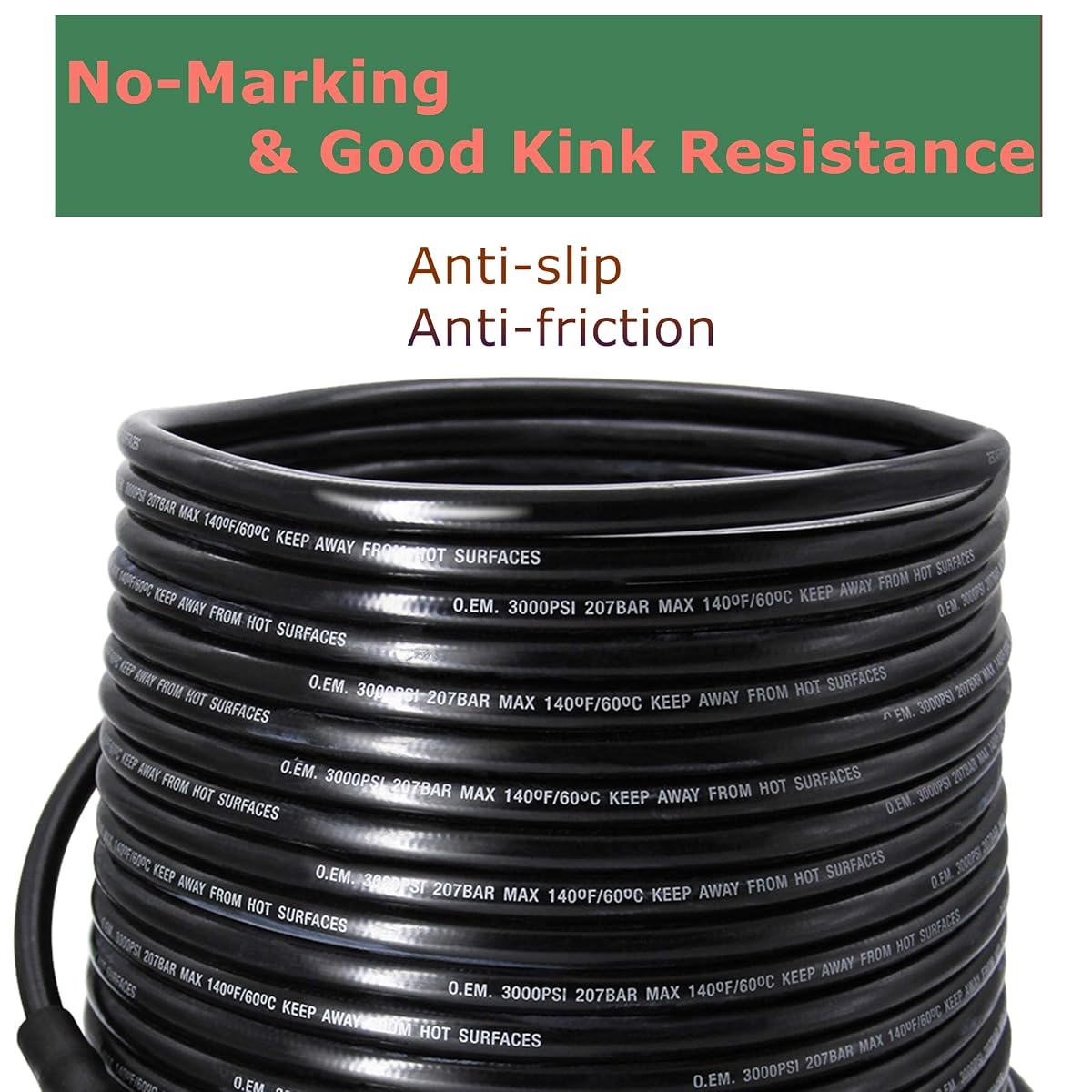Biswing 1/4 Inch 50 FT High Pressure Washer Hose Kink Resistant Replacement With M22-14mm Brass Thread, Upgrade Heavy Duty & Wear Resistance Hose, 3000 PSI - 细节图 4