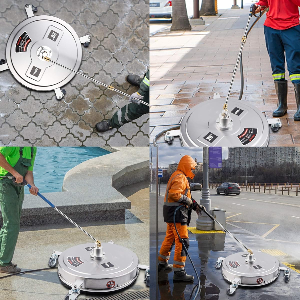 Biswing 20" Pressure Washer Stainless Steel Surface Cleaner with 4 Wheels & 1/4" Quick Connector, Power Washer Attachment with 2 Extension Wand, 2 Replacement Nozzles, 4000 PSI - imagen de detalle 3