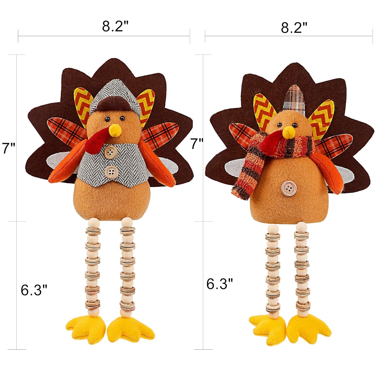 Biswing Thanksgiving Decoration Tabletop Standing Turkey Couple with Dangling Legs, 2 Pack Plush Stuffed Turkeys Shelf Sitters Figurine Gift for Autumn Fall Harvest Halloween Home Table Decorations - imagen de detalle 1