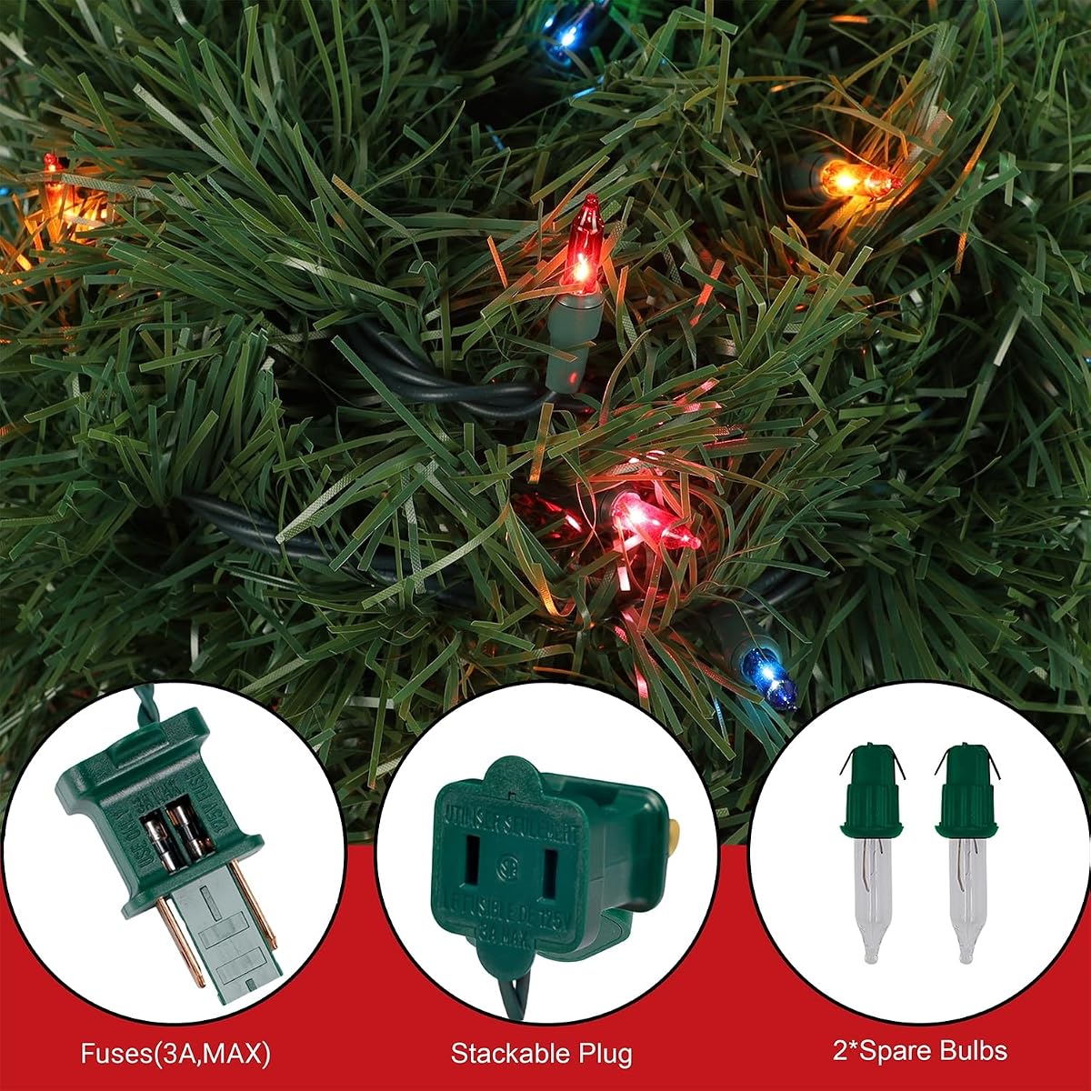Biswing 50FT Pre-lit Christmas Green Garland, Lighted Artificial Pine Garlands with 100 Count Multicolor Mini Lights, Light Up for Indoor Outdoor Gate Home Winter Holiday New Year Decorations - imagem de detalhe 1