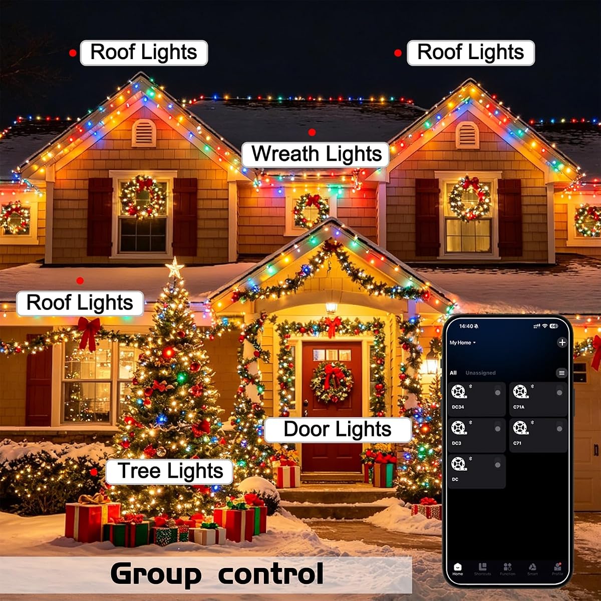 WATERGLIDE 300LED Smart Color Changing Halloween Lights with Remote & APP Controlled, 98.5ft RGB Fairy String Lights, Music Sync Multiple Modes, Waterproof Holiday Xmas Tree Home Indoor Outdoor Decor - imagen de detalle 3