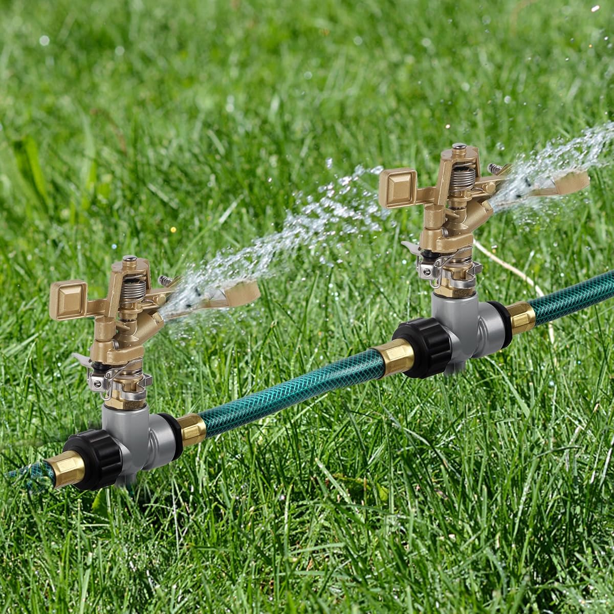 Biswing 2 Pack Impact Sprinklers with Stand (Spike), Heavy Duty Zinc Alloy Lawn Sprinkler Head on Spike Base, Adjustable Watering Sprinkler for Large Area Grass Yards Patio Garden Irrigation - imagen de detalle 3