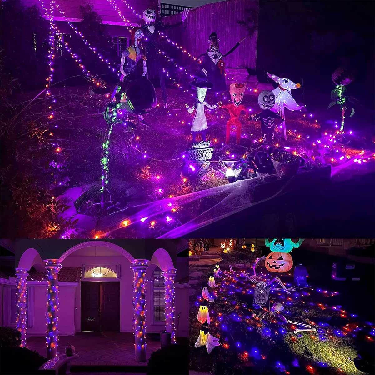 WATERGLIDE Extra Long 328FT Halloween Lights, 1000 LED Outdoor Fairy String Lights, Green PVC Copper Wire Christmas Light, Plug in 8 Modes & Waterproof for Tree Party Home Yard Decor, Orange&Purple - imagem de detalhe 1