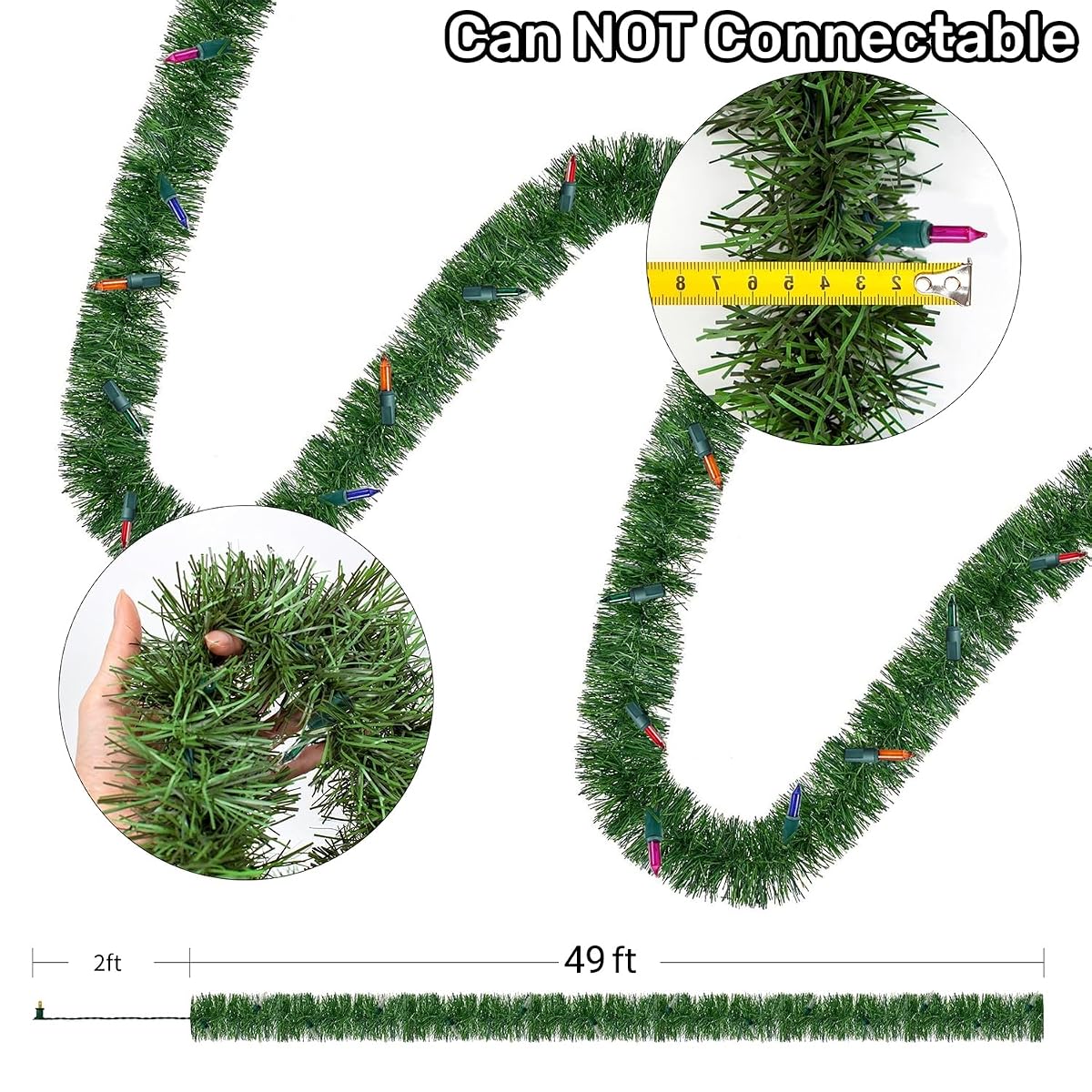 WATERGLIDE Lighted Christmas Green Garland 15FT, with Multicolor String Lights, Pre-lit Artificial Greenery Garlands, Plug in & Connectable Xmas Lights for Indoor Outdoor Holiday Party Decor - 细节图 2