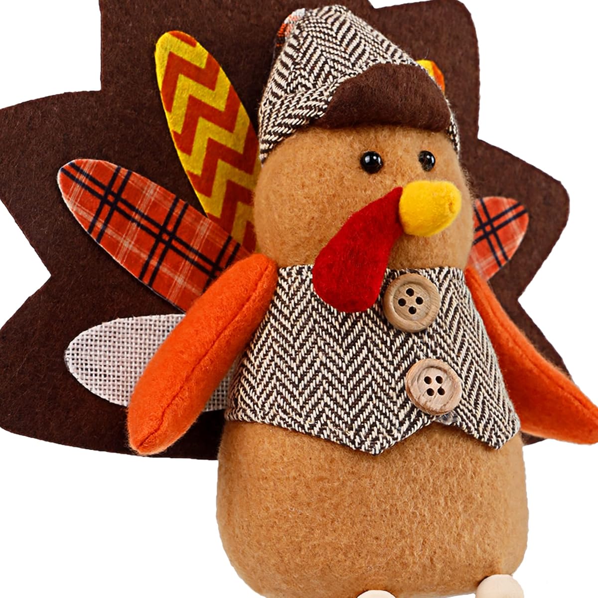 Biswing Thanksgiving Decoration Tabletop Standing Turkey Couple with Dangling Legs, 2 Pack Plush Stuffed Turkeys Shelf Sitters Figurine Gift for Autumn Fall Harvest Halloween Home Table Decorations - imagen de detalle 5