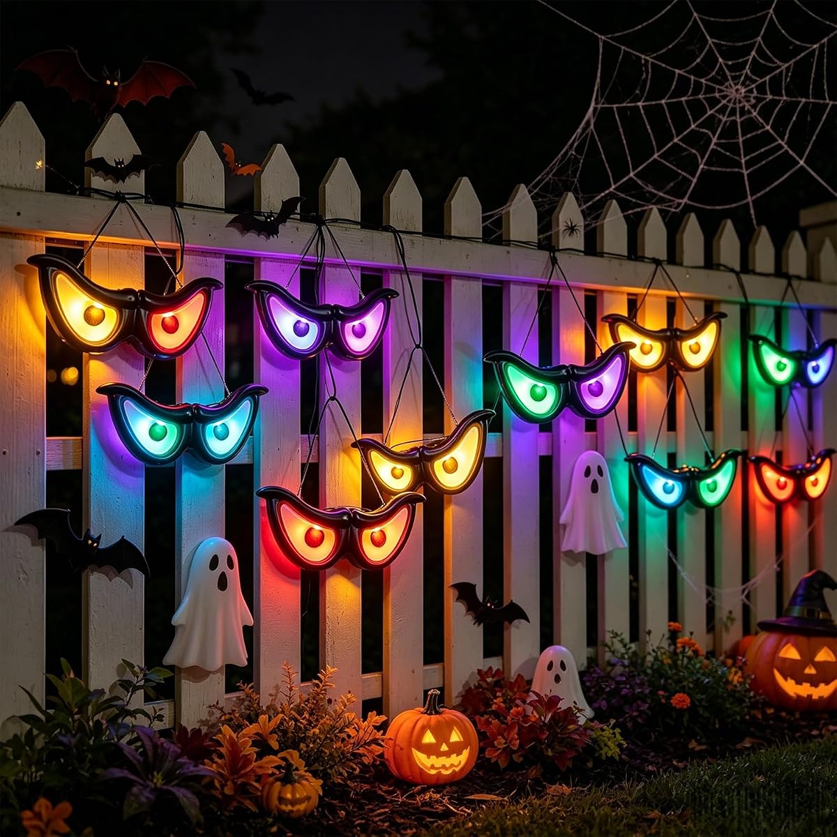 WATERGLIDE 2 Pack Halloween Flashing Spooky Eyes Lights, 5 Pairs Each Battery Operated Light Up Peeping Eyeball Auto Color Changing, Outdoor Halloween Decoration Yard Lawn Graveyard Scenes and Party - imagem de detalhe 2