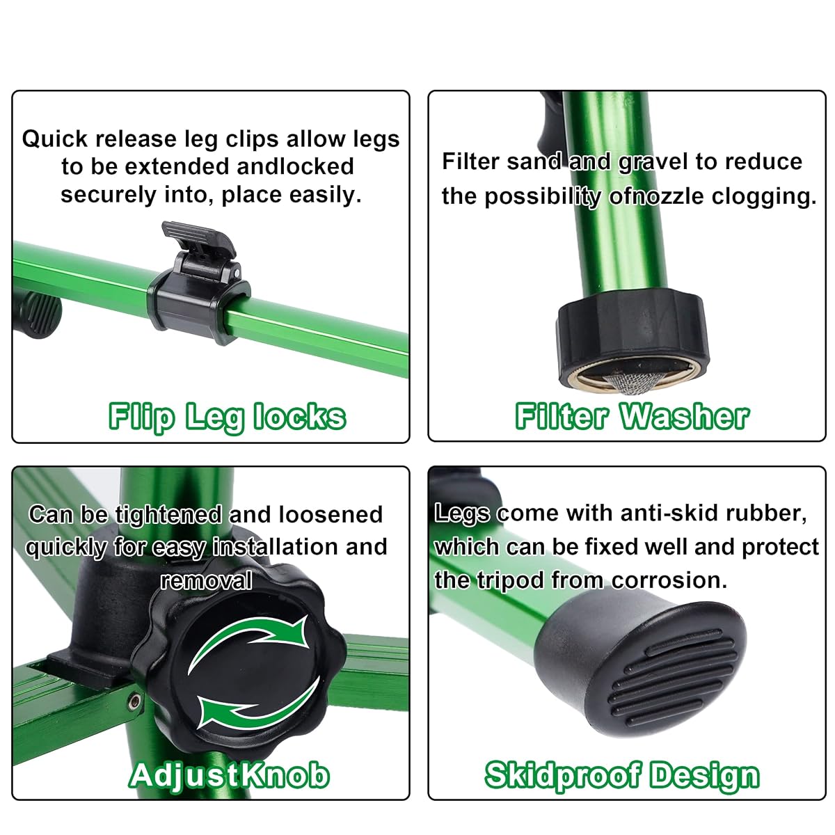 Biswing Impact Sprinkler Head on Tripod Base, Heavy Duty Lawn Sprinklers, 360 Degree Large Area Irrigation, Metal Sprinkler Nozzle & Solid Alloy Metal Extension Legs Flip Locks, 2 Pack - detail image 4