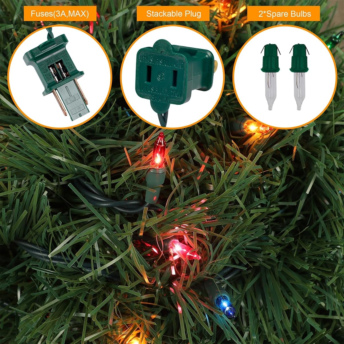 WATERGLIDE Lighted Christmas Green Garland 15FT, with Multicolor String Lights, Pre-lit Artificial Greenery Garlands, Plug in & Connectable Xmas Lights for Indoor Outdoor Holiday Party Decor - 细节图 4