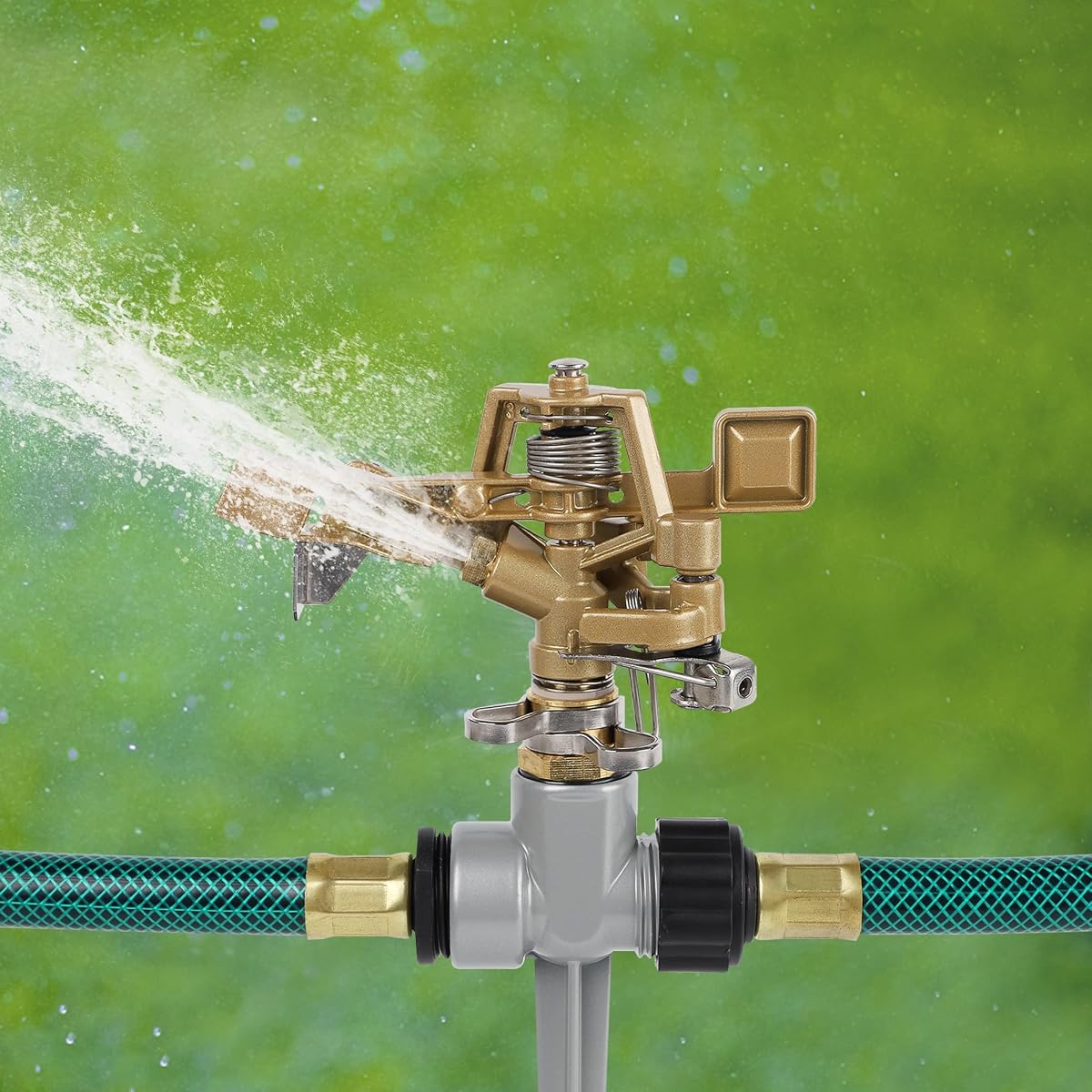 Biswing 2 Pack Impact Sprinklers with Stand (Spike), Heavy Duty Zinc Alloy Lawn Sprinkler Head on Spike Base, Adjustable Watering Sprinkler for Large Area Grass Yards Patio Garden Irrigation - imagen de detalle 4
