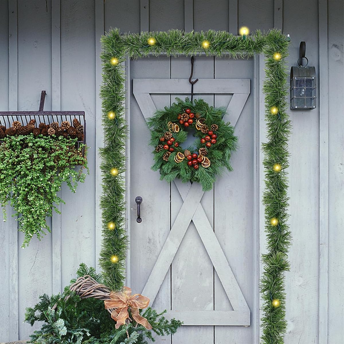 Biswing 50FT Pre-lit Christmas Green Garland, Lighted Artificial Pine Garlands with 100 Count Clear Incandescent Mini Lights, Light Up for Indoor Outdoor Gate Home Winter Holiday New Year Decorations - detail image 5