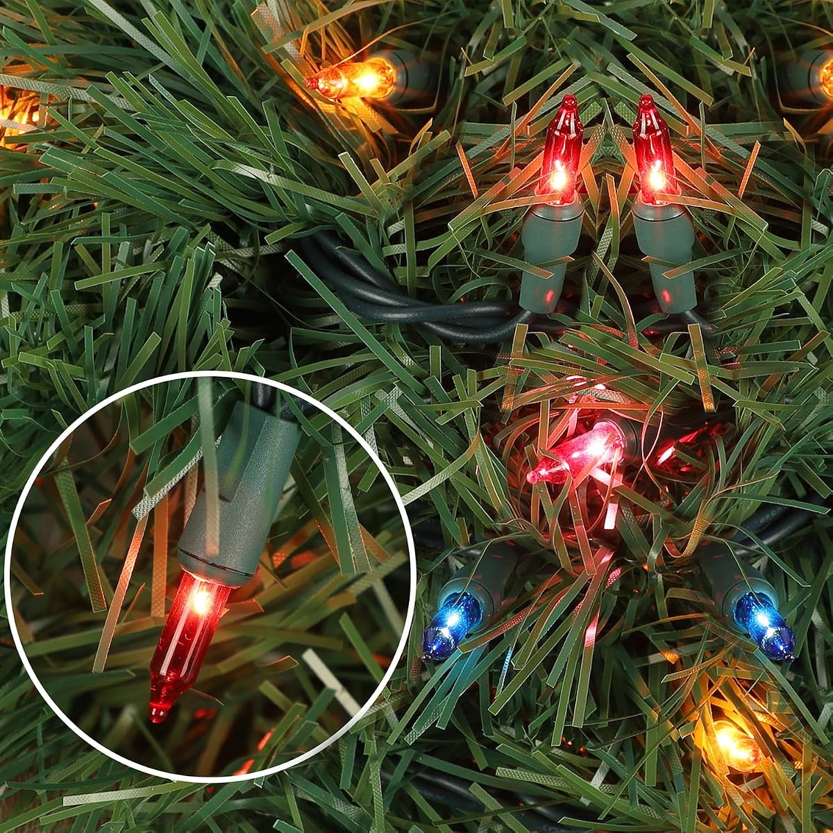 Biswing 50FT Pre-lit Christmas Green Garland, Lighted Artificial Pine Garlands with 100 Count Multicolor Mini Lights, Light Up for Indoor Outdoor Gate Home Winter Holiday New Year Decorations - imagem de detalhe 6