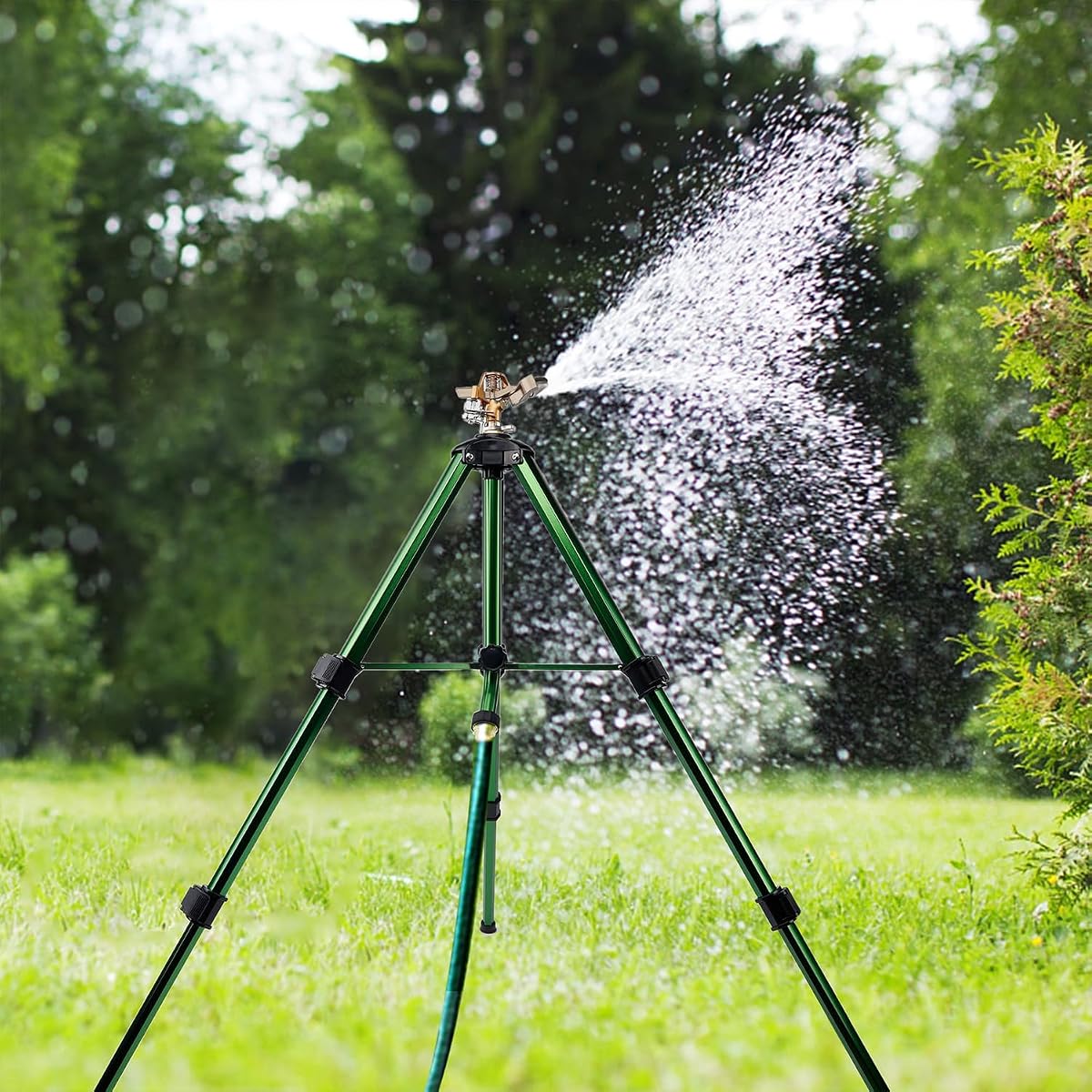 Biswing Impact Sprinkler Head on Tripod Base, Heavy Duty Lawn Sprinklers, 360 Degree Large Area Irrigation, Metal Sprinkler Nozzle & Solid Alloy Metal Extension Legs Flip Locks, 2 Pack - detail image 6