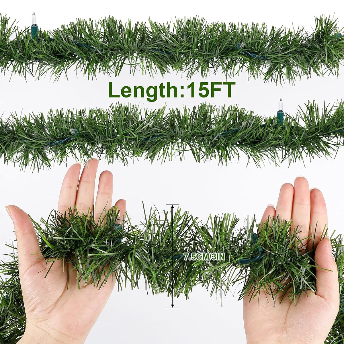 Biswing 15 FT Pre-lit Christmas Green Garland, Lighted Artificial Pine Garlands with 35 Count Multicolor Lights, Connectable & Light Up for Indoor Outdoor Gate Home Winter Holiday New Year Decor - imagen de detalle 4