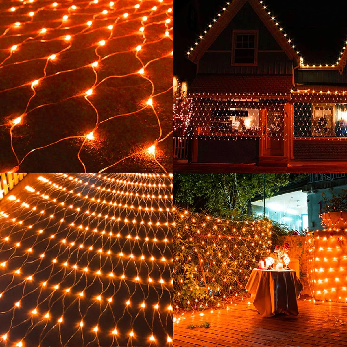 WATERGLIDE Outdoor Halloween Net Lights, 12FT x 5FT 360 LED Fairy String Light with 8 Lighting Modes, Connectable Light Safe Adaptor for Garden Tree, Bushes, Holiday Wedding Party Decorations, Orange - imagen de detalle 1