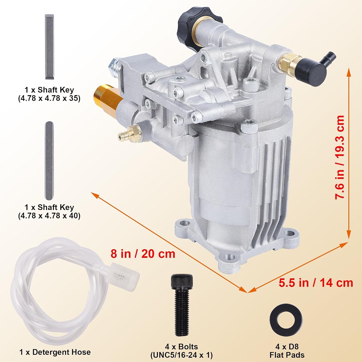 Biswing Pressure Washer Pump, 3/4" Shaft Horizontal Axial Plunger, 3400 PSI Max, 2.5 GPM, Replacement Pumps for Cold Water Gas Power Pressure Washer - detail image 5